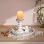 Rustic Wooden Candle Holder Tray - Round Farmhouse Decor for Coffee Table & Kitchen, Distressed White, Perfect for Weddings 70 or Less - Image 2