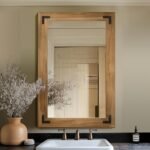 Bathroom Mirror for Wall with Wooden Frame, 36"x24" Solid Wood Vanity Mirror for Farmhouse, Bathroom, Bedroom Decor, Vertical or Horizontal Hanging