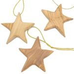 Handcrafted Olive Wood Star Ornaments for Christmas - Set of 3 Artisanal 2.56" x 2.76" Tree Decorations, Rustic Eco-Friendly Holiday Decor, Festive Wooden Accents for Seasonal Charm