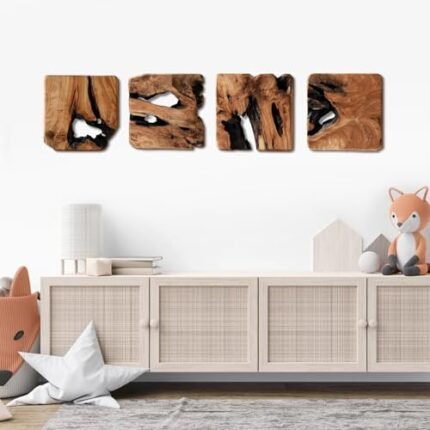 WELLAND 4 Pieces of Handmade Wall Sculptures, Rustic Abstract Wall Décor for Living Room, Bedroom, Bathroom, Dining Room, Home Office,