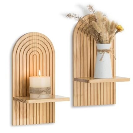 Walasis Boho Wall Decor Set of Two - Natural Modern Minimalist Mid Century Wall Candle Holder for Living Room - Wood Wall-Mounted Bohemian Decor for Bathroom Nursery Bedroom