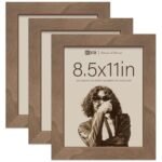 VCK 8.5x11 Picture Frame 3 Pack, Brown Walnut Wood Grain Frame, Table and Wall Display Home Decor Gallery Wall