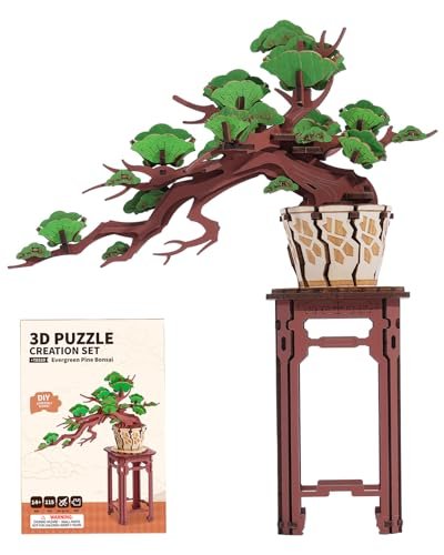 Wowood 3D Wooden Puzzle for Adults - Evergreen Pine Bonsai, DIY Wood Model Kit, Creative Craft Kit, Unique Gift and Home Decor for Nature Lovers (115PCS)