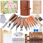 Olerqzer Deluxe Wood Carving Kit,56 PCS Wood Carving Tools Set with PU Leather Storage Bag,Carving Knives,Basswood Wood Blocks,Paint,Woodworking Widdle Gift,Complete Wood Whittling Kit for Beginners