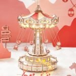 ROKR 3D Puzzles Wooden Music Box Kit with LED, Rotating Swing Ride Mechanical Model Kit DIY Wood Craft Hobbies Kit for Adults Birthday for Boys/Girls