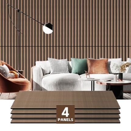 RITOLLO 4-Piece Wood Slat Acoustic Panels for Wall, 48"×24.5" Soundproof Panels, 3D Textured Panel for Interior Wall Decor - Natural Walnut