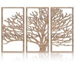 BINCUE 3 Panel Rustic Wood Wall Art Tree of Life Boho Decor with 3D Hollow Craft Art for Kitchen & Bathroom & Living Room