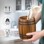 Vintage Rustic Wine Barrel Design Kitchen Utensil Holder – Burnt Wood Crock, $70 or Less - Image 6