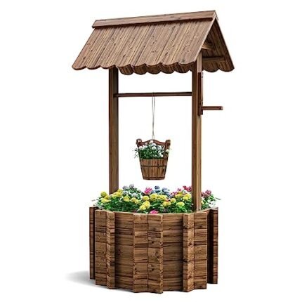 UDPATIO Wishing Wells for Outside, Wooden Wishing Well Planter for Yard, Upgrade Wishing Well with 4 Reinforced Rod & Hanging Bucket for Garden Patio Lawn Backyard Home Decor