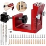 Pocket Hole Jig Kit, Adjustable Aluminum Pocket Hole System, Portable Screw Jig Set Guides Joint Carpentry Locator Woodworking Tools with Wooden Hole Plugs