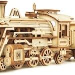 ROKR Model Car Kits Wooden 3D Puzzles Model Building Kits for Adults to Build-Educational Brain Teaser Assembly Model, Desk Decor/DIY Hobbies/Gifts for Teens&Kid (Prime Steam Express/12.1*2.7*3.3)