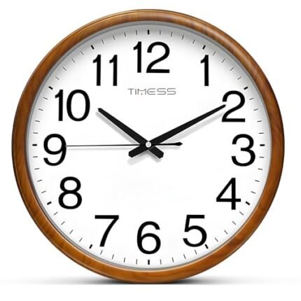 TIMESS Wall Clock, Classic Wood Style Finish, 13 Inch Non-Ticking Silent Battery Operated Analog Clock, Ideal Retro Decor for Home, Bedroom, Living Room, Kitchen, Bathroom, Office (Wood Yellow)