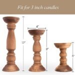 Rustic Farmhouse Wooden Candle Holders Set of 3 for Pillar Candles – Vintage Brown Table Centerpiece Decor (12'', 9'', 6'') - Image 6