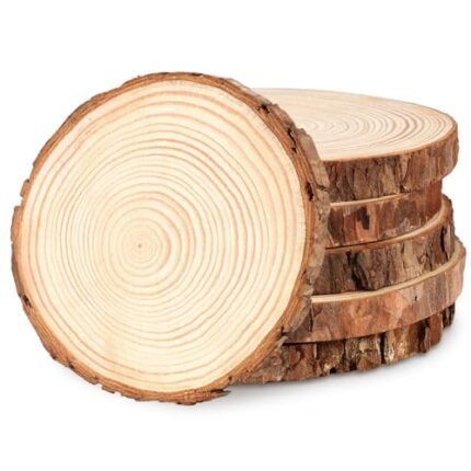Philorn Wooden Circles for Centerpieces 6 Pcs 6.3-7 inch Wood Slices Tree Stump Decor with Bark, Wooden Rounds Unfinished Wood Base Wood Slabs for Centerpieces Wedding Decor, DIY Painting Crafts
