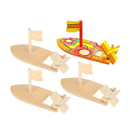 Yimaa 6 Pack DIY Wooden Sailboat Model Kits - Rubber Band Paddle Boat Toys for Kids - Handmade Craft Gift for School Projects