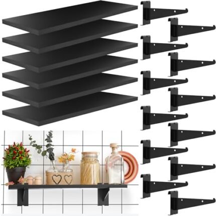 Tcevily 6 Pack Gridwall Shelf 15.7 x 6 Inches Wooden Gridwall Shelves with Metal Brackets Grid Wall Shelving Organizer Heavy Duty Gridwall Accessories for Home Garage (6, 15.7 x 6 x 0.6 inches)