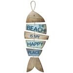 Qunclay Beach Wall Decor Wooden Beach Decorations for Home Coastal Fish Sign is My Happy Place Signs Hanging Wall Decor for Bathroom Bedroom Home Decoration