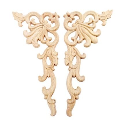 MUXSAM 1-Pair Wood Carved Onlays, 20x10cm/7.87"x3.94", Left&Right Decorated Furniture Appliques, Wooden Carving Corner Decals for Cabinet Drawer Cupboard Dresser Mirror Door Wall Bed DIY Projects