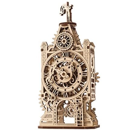 UGEARS Old Clock Tower 3D Wooden Puzzle - Wooden Mechanical Model Kit to Build - DIY Puzzle Clock Toy with Spinning Mechanism - Brain Teaser Building Set for Adults