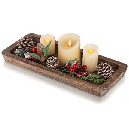 Romadedi Wooden Decorative Tray Candle Holder - Wood Long Narrow Tray Home Decor Small Rustic Centerpieces Trays for Coffee Table Dining Room Kitchen