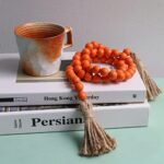 Meplait 39” Wood Bead Garland with Tassels - Boho Chic Farmhouse Decor & Versatile Prayer Beads (Orange) - Image 2
