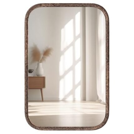 Acovy 24"x36" Solid Wood Framed Mirror Bathroom Mirror Tempered Glass for Wall Mounted, Rustic Wood Frame Decorative for Living Room Bedroom Vanity Entryway, Rustic Brown