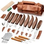 AIZMOZIA Wood Carving Kit for Beginners – 17PCS Deluxe Whittling Knife Set with Carving Tools, Leather Roll & Gloves – Starter Gift for Woodworking Hobbyists