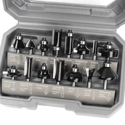 MNA Router Bits Set of 15 Pieces 1/4 Inch Shank, Tungsten Carbide 1/4" Router Bit Pro Kit, DIY Woodwork Tools, Carrying Case