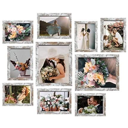 LUCKYLIFE Picture Frame Set 10-Pack, Gallery Wall Frame Collage with 8x10 5x7 4x6 Frames in Distressed White Finishes