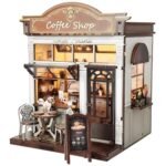 DIY Miniature House Kit, Coffee Shop Book Nook Kit, Mini Building Kit, Dollhouse Kit for Adults and Teens, 3D Wooden Puzzles with LED Light, Craft Kit for Family and Friends(Retro Coffee Shop)
