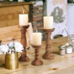 Rustic Farmhouse Wooden Candle Holders Set of 3 for Pillar Candles – Vintage Brown Table Centerpiece Decor (12'', 9'', 6'') - Image 5