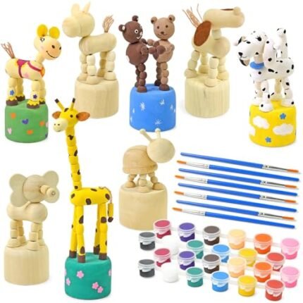 Vileafy Painting Kits for Kids Ages 4-8 – Wooden Animal Craft Kits with Paints & 8 Brushes, DIY Kids Crafts for Boys and Girls, Unfinished Wood Figures for Painting Party Favors