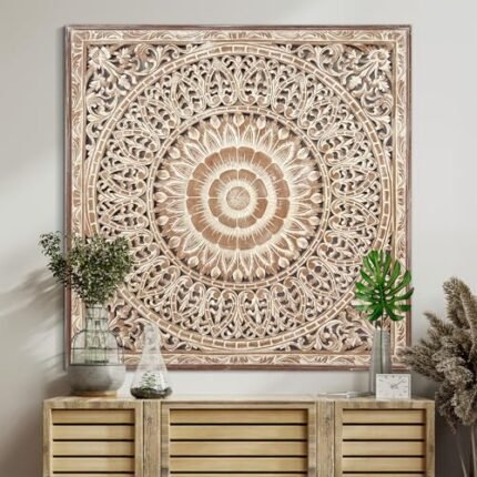 KultureDeco Large Spiritual Mandala Décor [43x43 inch] Wood Wall Hanging Decor | Above Bed Wall Decor | Living Room & Bedroom Décor Asethetic | Zen Farmhouse Wall Art