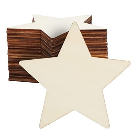 24 Pack Wood Stars for Crafts, Unfinished Wooden Cutouts for DIY Projects, 3.9" L x 3.9" W x 0.1" H