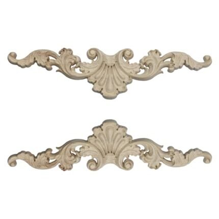 Runseaway 2PCS Wood Carved Onlay Appliques, 7.9"x2" Unpainted Wooden Decor Craft Decals for Furniture, Cabinet, Door, Dresser & DIY Crafts
