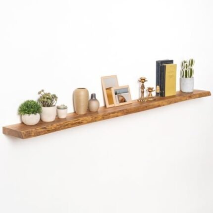 72" Floating Shelves, Live Edge Elm Wood Floating Shelf for Wall, Wall-Mounted Display Shelves with Invisible Heavy-Duty Bracket, Long Floating Shelf for Bathroom, Kitchen, Living Room, Natural Color