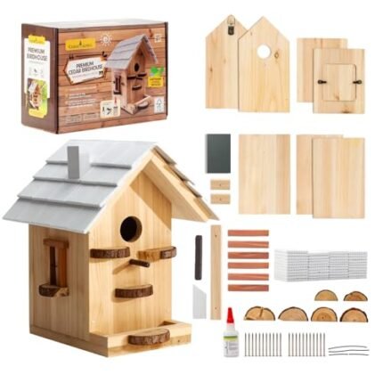 Premium Wooden Bird House Kit - Birdhouse for Outside - Build it Yourself Birdhouse Kits for Adults to Build - Woodworking Adult Crafts & DIY - Easy Open for Cleaning