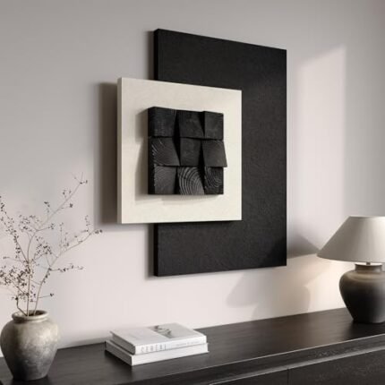 mxart Black and White 3D Textured Wall Art, Large Modern Wood Artwork for Wall, Minimalist Geometric Abstract Wall Decor for Living Room Entryway Hallway Home Office, 30 x 36 Inch