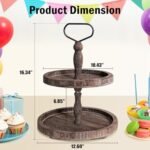 Rustic Wooden 2-Tiered Round Tray – Farmhouse Kitchen Decor for Serving Food, Snacks, and Seasonal Displays (Brown) - Image 4