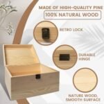Large Unfinished Wooden Box (10.8"x7"x8"x5.7") with Hinged Lid & Clasp for DIY Crafts – Perfect for Staining, Painting, or Wood Burning - Image 3