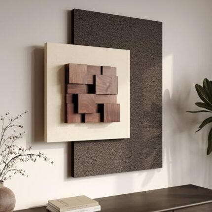 3D Wood Textured Large Neutral Abstract Wall Art, Modern Beige Brown Geometric Paintings Artwork for Walls-Minimalist Wooden Wall Art Decor for Living Room Hallway Dining Room Bedroom Office Aesthetic