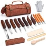 ALIESTFDNO Wood Carving Kit, 14Pcs Wood Whittling Kit, Deluxe Wood Carving Tools with 8Pcs Whittling Knives & 4 Detail Carving Knives with PU Leather Storage Bag for Beginners and Enthusiasts