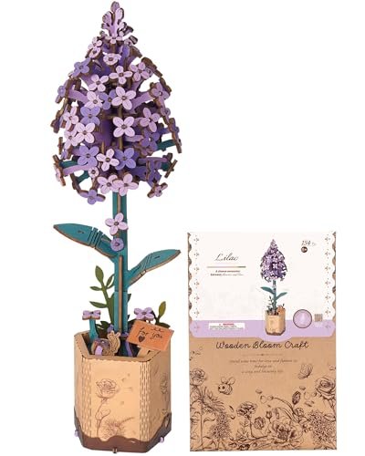 Wowood 3D Flower Wooden Puzzles for Adults-Lilac, DIY Wooden Flowers Model Kit Building Set Crafts for Adults to Build, Botanical Collection/Ideal Creative Gift Ideas/Housewarming (154PCS)