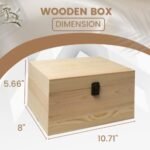 Large Unfinished Wooden Box (10.8"x7"x8"x5.7") with Hinged Lid & Clasp for DIY Crafts – Perfect for Staining, Painting, or Wood Burning - Image 2