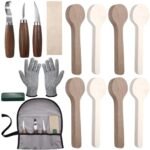 Gisafai 15 Pcs Spoon Carving Kit Wood Whittling Kit Includes 3 Wood Carving Knife 8 Spoon Blank and Gloves for Adults and Kids Beginners Gifts