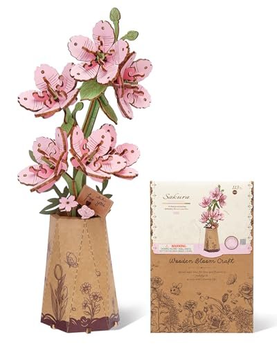 Wowood 3D Flower Wooden Puzzles for Adults-Sakura, DIY Wooden Flowers Model Kit Building Set Crafts for Adults to Build, Botanical Collection/Ideal Creative Gift Ideas/Housewarming (113PCS)
