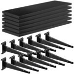 Alffun 6 Pack GridWall Shelves with Metal Brackets, 16"x 6" Wooden Grid Wall Shelf Heavy Duty Organizer Accessories for Garage Home Visualizer Workbench and Bitchenette