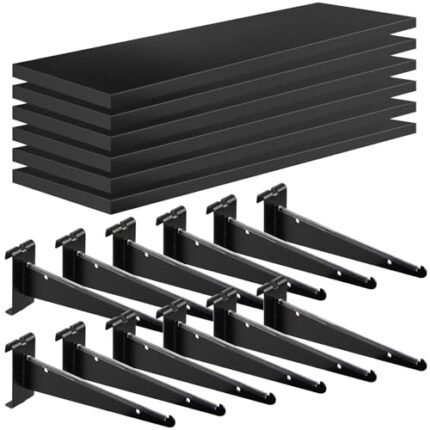 Alffun 6 Pack GridWall Shelves with Metal Brackets, 16"x 6" Wooden Grid Wall Shelf Heavy Duty Organizer Accessories for Garage Home Visualizer Workbench and Bitchenette