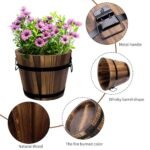 Adnee 4-Pack Wooden Whiskey Barrel Planters - Rustic Garden Pots for Indoor/Outdoor Use (4.7", 6.1", 7.1", 9") - Image 3