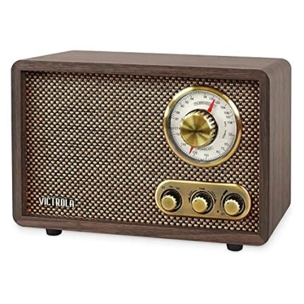 Victrola Willow – Retro Wood Bluetooth Radio with Built-in Speakers: Elegant & Vintage Design, Rotary AM/FM Tuning Dial, Bass & Treble Control, Wireless Streaming (Espresso)